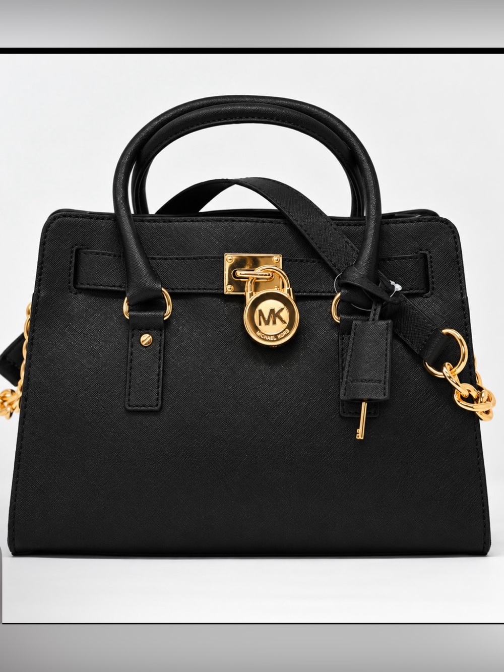 Michael Kors Black Saffiano Leather Satchel with Gold Hardware